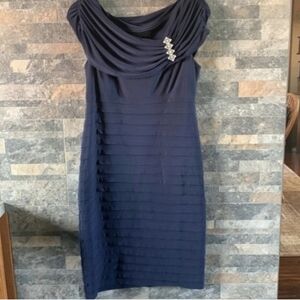Scarlett Blue Drape Dress  with Rhinestone Accent Size 10
